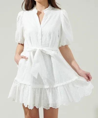 Sugarlips Sky Eyelet Sasha Split Neck Shift Mini Dress In White