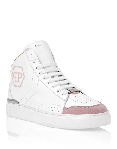 Philipp Plein Leather Mid-top Sneakers Hexagon