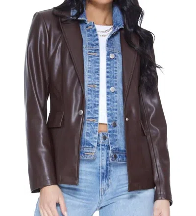 Blue Revival Helen Blazer Unreal Leather With Removable Denim Insert In Chocolate In Burgundy