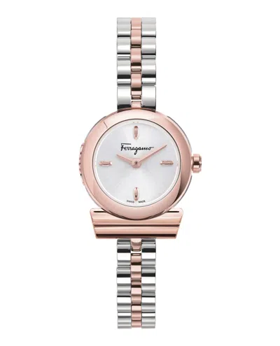 Ferragamo Two-tone Gancino Bracelet Watch With Silver Sunray Dial In Metallic