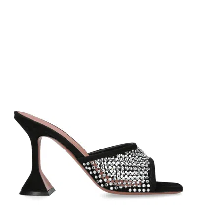 Amina Muaddi Black Lupita Net Mules With Crystals In Black