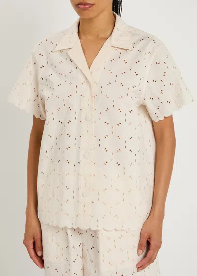 Moncler Ivory Embroidered Cotton-blend Shirt In White