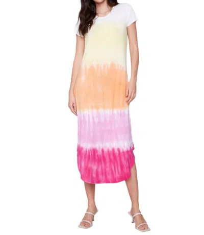Charlie B Short Sleeve Tie Dye Shirt Dress In Sunset