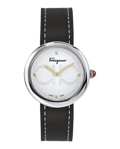Ferragamo Chic Leather Watch In Black