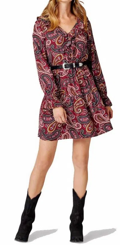 Wrangler Rayon Crepe V-neck Mini Dress In Burgundy
