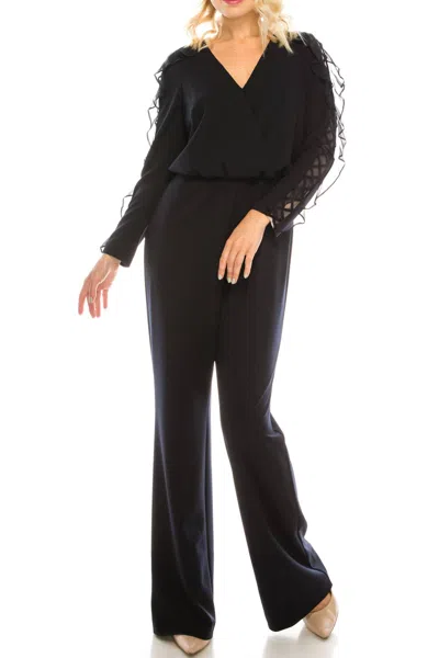 Aidan Mattox Cross Mesh Sleeve Evening Jumpsuit In Twilight