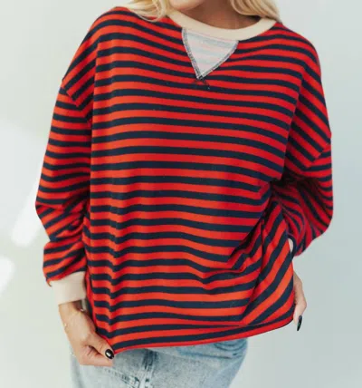 Veveret Striped Knit Top In Red/ Navy