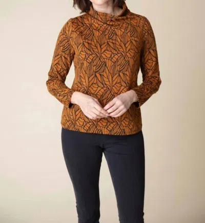 Habitat Falling Leaves Jacquard Wrap Neck Top In Ginger