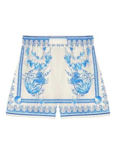 Versace Cotton Shorts With Underwater Baroque Print In White