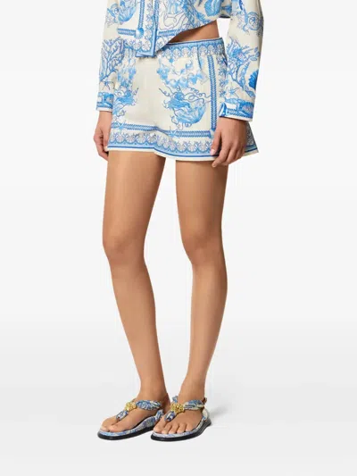 Versace Cotton Shorts With Underwater Baroque Print In White