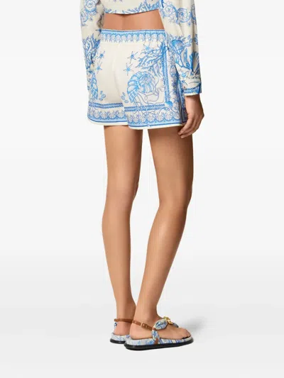 Versace Cotton Shorts With Underwater Baroque Print In White
