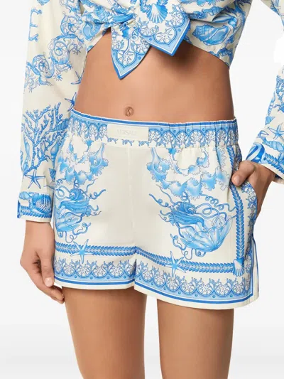 Versace Cotton Shorts With Underwater Baroque Print In White