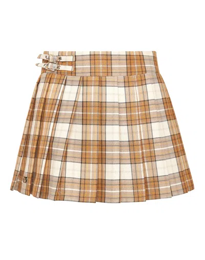 Philipp Plein Checked Pleated Mini Skirt Flame