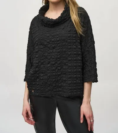 Joseph Ribkoff Bubble Jacquard Cowl Neck Boxy Top In Black