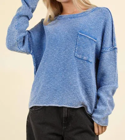 Very J Mineral Wash Sweater Pullover In Blue