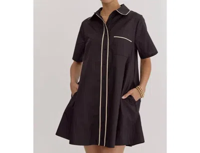 Style Usa Collared Short Sleeve Mini Dress In Black