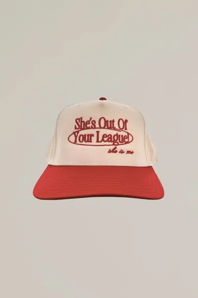 The Happiest She's Out Of Your League Canvas Trucker Hat In Red