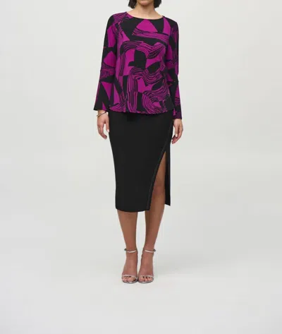 Joseph Ribkoff Silky Knit Abstract Flared Top In Purple In Purple