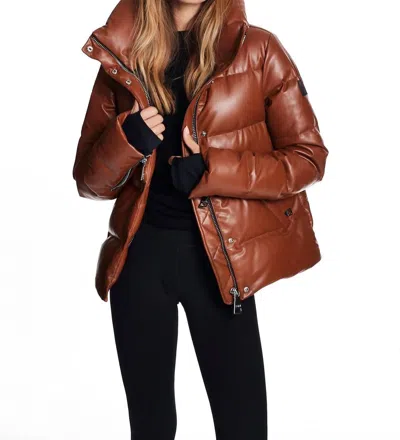 Sam Vegan Leather Puffer Jacket In Saddle