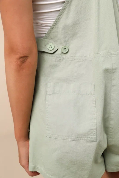 Lulus Easygoing Sage Green Short Overall Romper In Animal Print