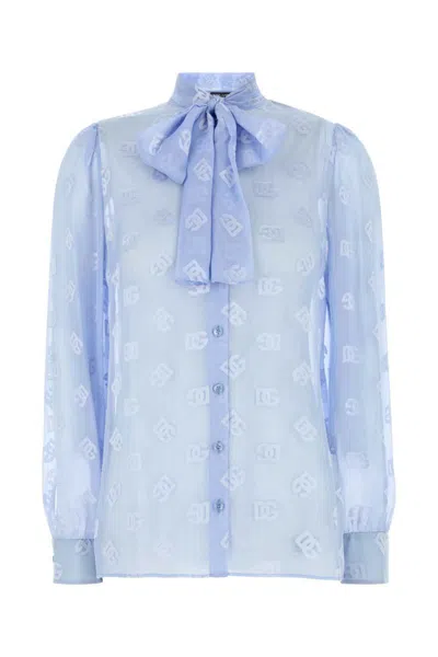 Dolce & Gabbana Silk Blend Shirt Featuring Bow Detail In Blue