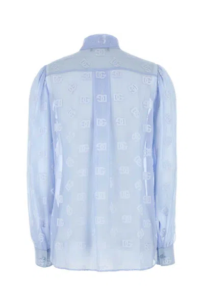 Dolce & Gabbana Silk Blend Shirt Featuring Bow Detail In Blue