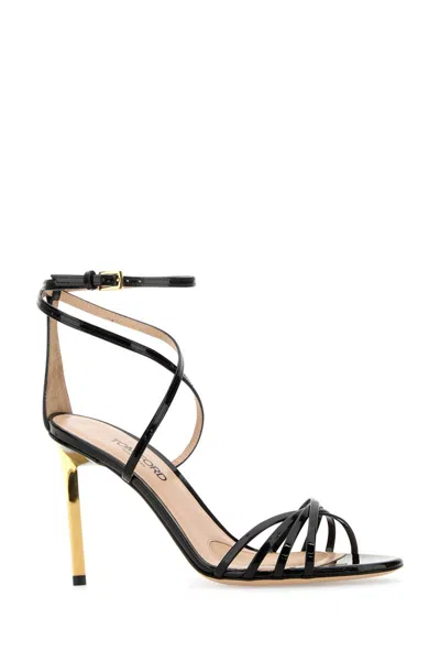 Tom Ford Strappy Open Toe Sandal With Gold-tone Heel