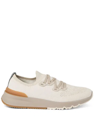 Brunello Cucinelli Beige Knit Sneakers Round Tip