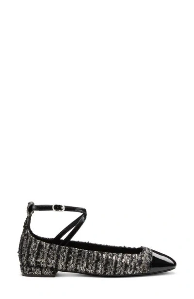 Stuart Weitzman Eden Strap Flat In Black Tweed In Black