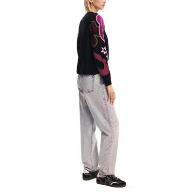 Desigual Floral Sleeve Sweater In Black