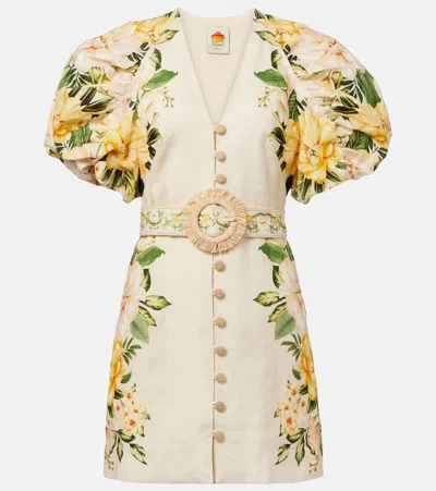 Farm Rio Sand Garden Cascade Euroflax Premium Linen Mini Dress