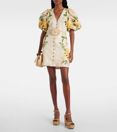 Farm Rio Sand Garden Cascade Euroflax Premium Linen Mini Dress