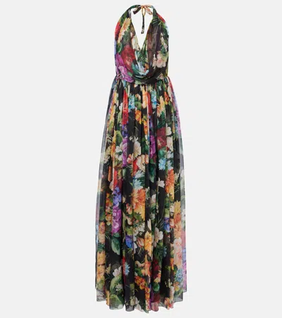 Dolce & Gabbana Floral Silk Chiffon Maxi Dress In Multi