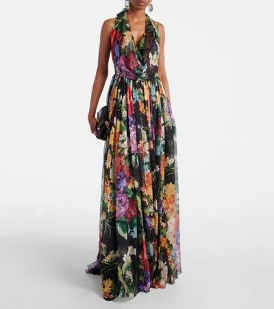 Dolce & Gabbana Floral Silk Chiffon Maxi Dress In Multi