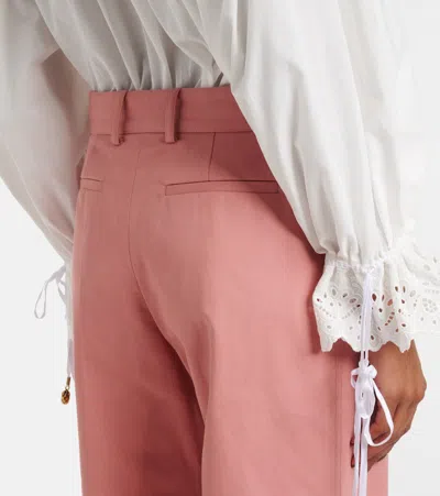 Chloé Pleated High-rise Cotton Flared Pants In Pink