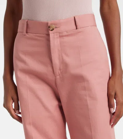 Chloé Pleated High-rise Cotton Flared Pants In Pink