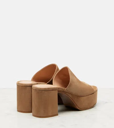 Gianvito Rossi Suede Platform Mules In Brown