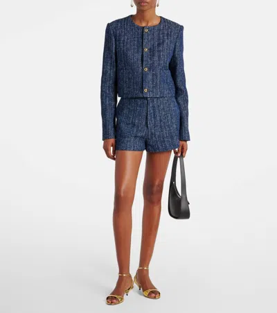 Frame Womens Indigo Tweed Regular-fit Mid-rise Cotton Shorts In Blue