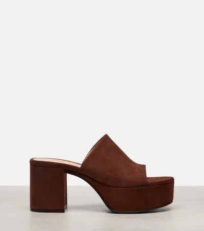 Gianvito Rossi Suede Platform Mules In Brown