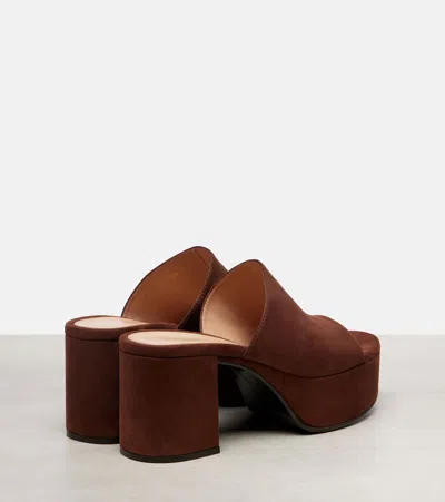 Gianvito Rossi Suede Platform Mules In Brown