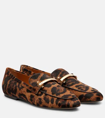 Tod's Brown Loafers With Logo Plaque On The Front And All-over Leopard Motif In Suede Woman