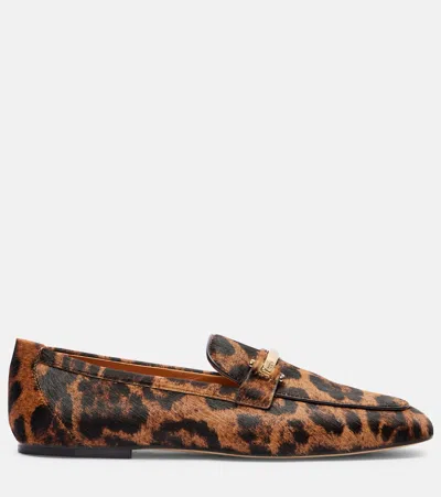 Tod's Brown Loafers With Logo Plaque On The Front And All-over Leopard Motif In Suede Woman