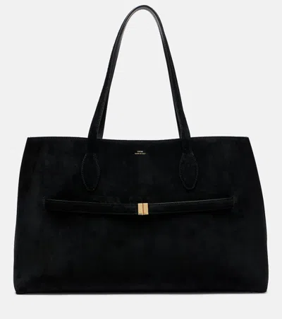 Totême Lounge Large Leather-trimmed Suede Tote In Black