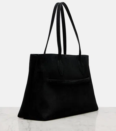 Totême Lounge Large Leather-trimmed Suede Tote In Black