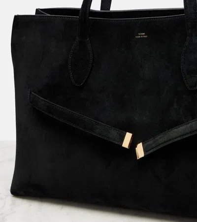 Totême Lounge Large Leather-trimmed Suede Tote In Black