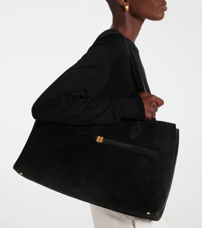 Totême Lounge Large Leather-trimmed Suede Tote In Black