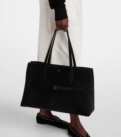 Totême Lounge Large Leather-trimmed Suede Tote In Black