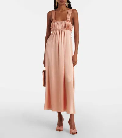 Chloé Sleeveless Ruched Long Dress In Silk Satin