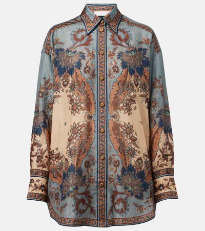 Zimmermann Ascension Silk Manstyle Shirt In Multi