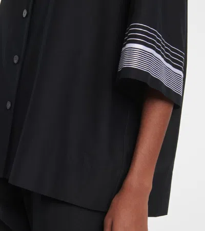 Joseph Womens Leopold Embroidered-stripe Short-sleeve Cotton And Silk-blend Blouse Black